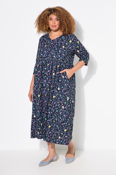 Tiny Floral  Empire Knit A-line Pocket Dress