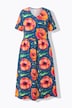 Robe maxi, coquelicot, col en V, manches courtes, coton bio