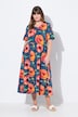 Robe maxi, coquelicot, col en V, manches courtes, coton bio