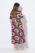 Robe maxi, coquelicot, col en V, manches courtes, coton bio