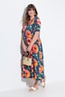 Robe maxi, coquelicot, col en V, manches courtes, coton bio