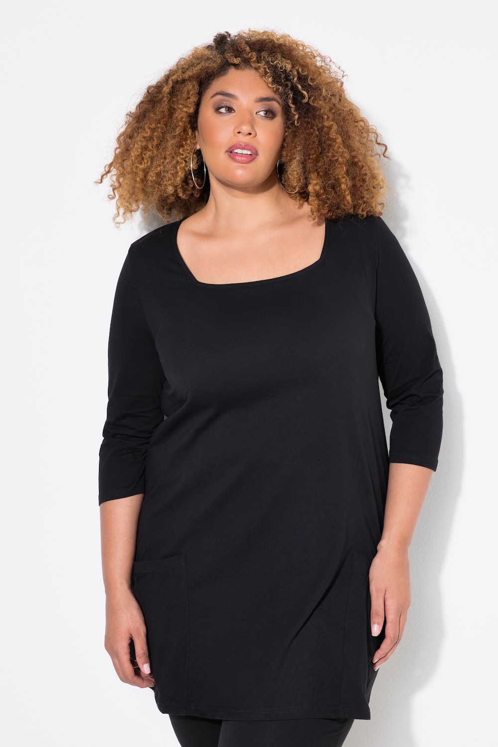 Longshirt, Taschen, A-Linie, Carree-Ausschnitt, 3/4-Arm