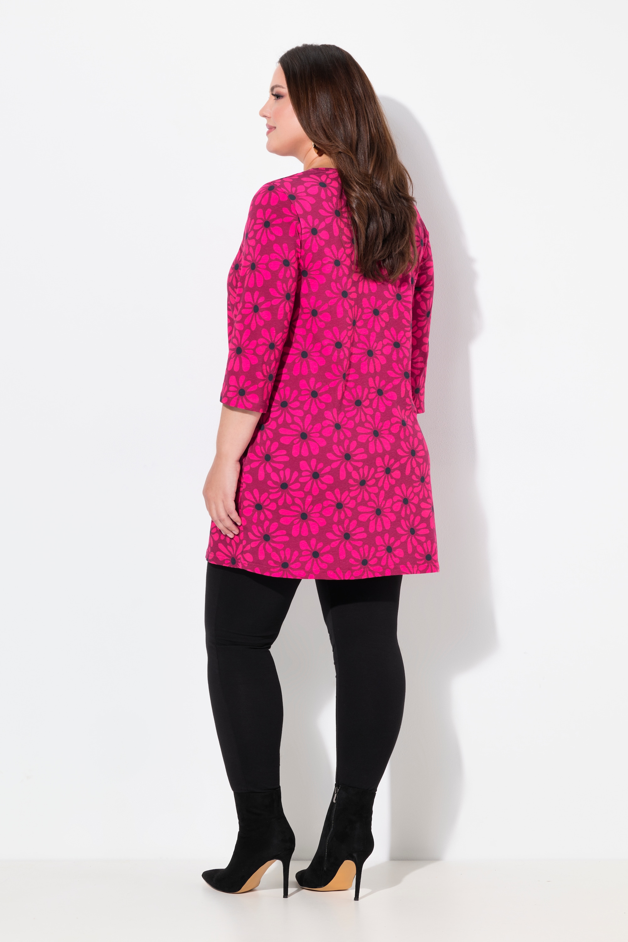 Ulla Popken Damen große Größen Longshirt Blüten A Linie V Ausschnitt