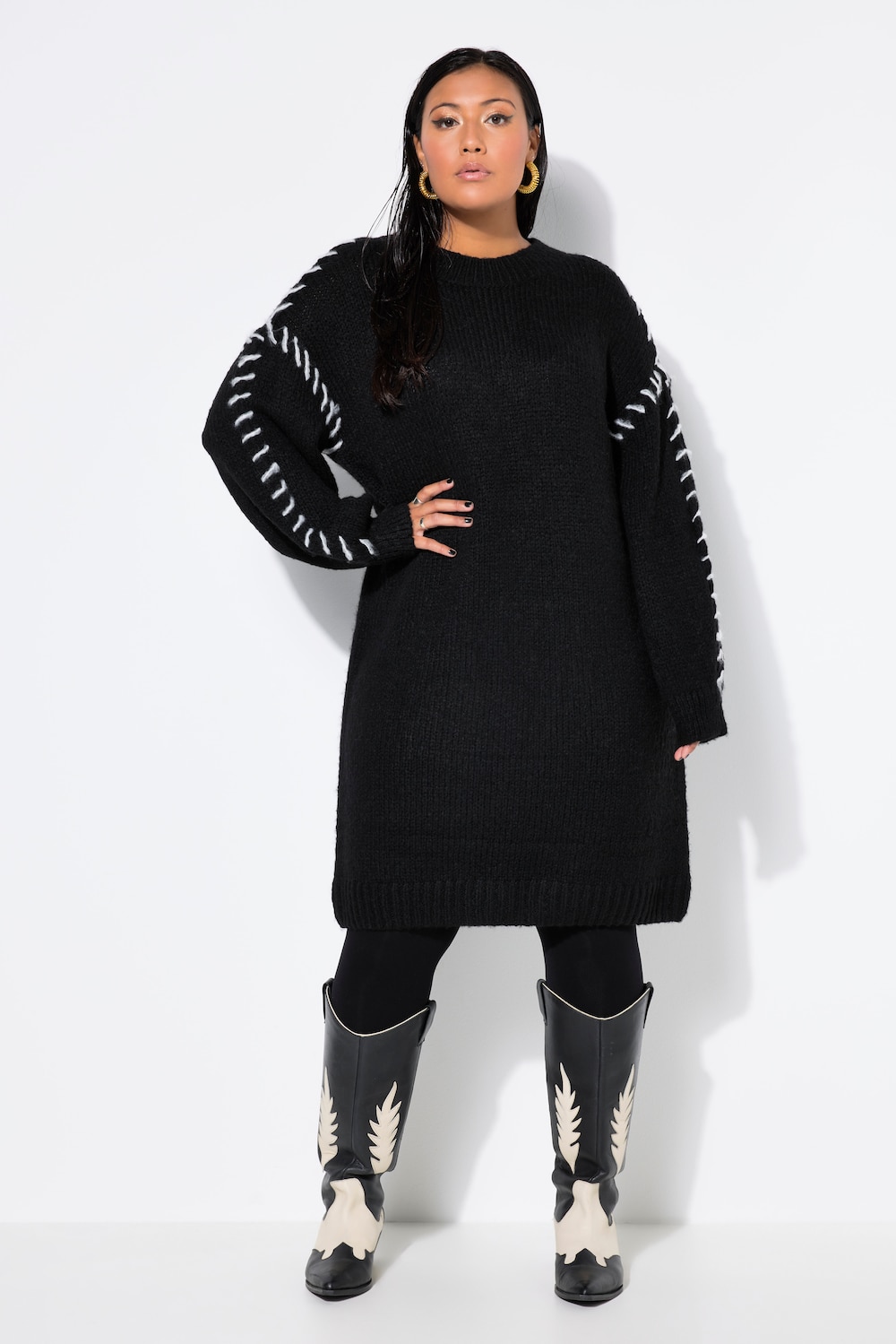 Strickkleid, oversized, Schmucknähte