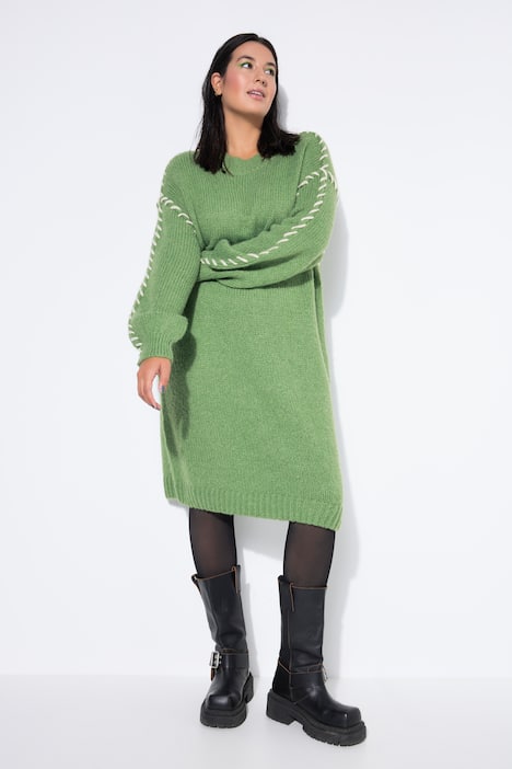 Strickkleid, oversized, Schmucknähte
