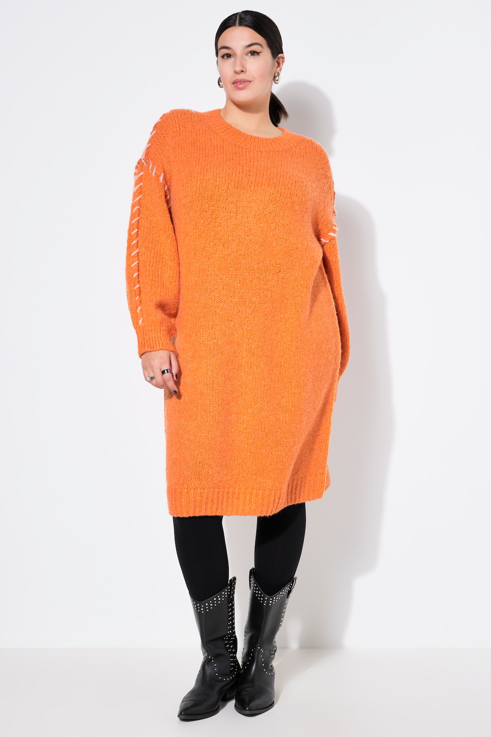 Strickkleid, oversized, Schmucknähte