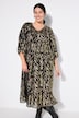 Abstract Metallic Print Balloon Sleeve Dress