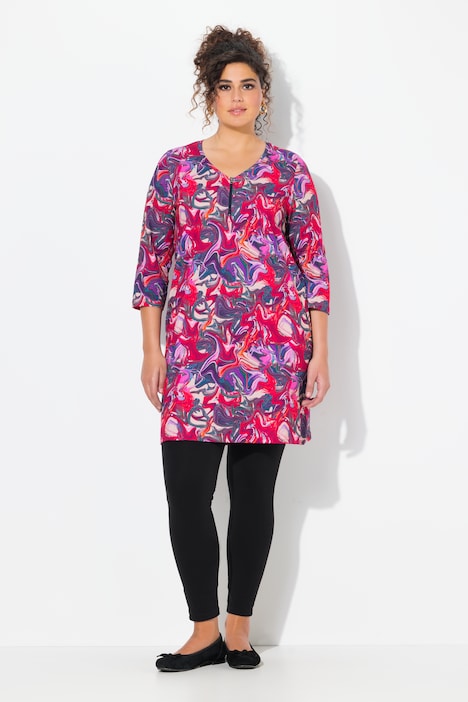 Water Marble Print 3/4 Sleeve Knit Tunic