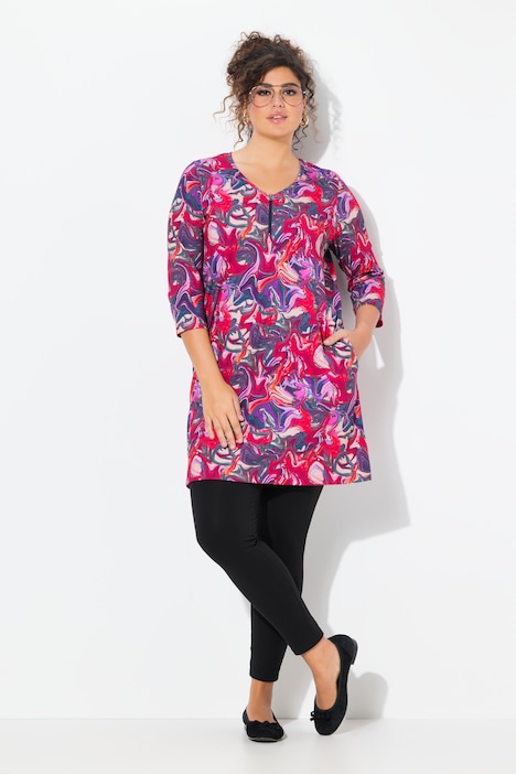 Water Marble Print 3/4 Sleeve Knit Tunic