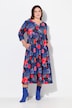 Abstract Floral Print 3/4 Sleeve Jersey Swing Empire Dress