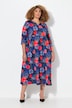 Abstract Floral Print 3/4 Sleeve Jersey Swing Empire Dress