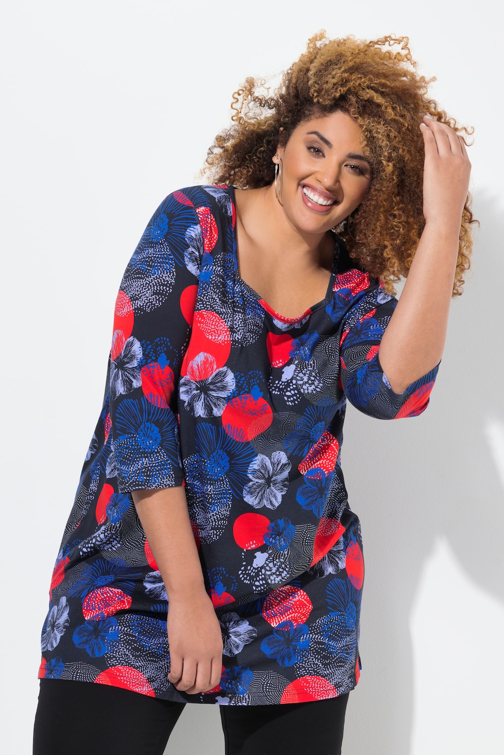 Longshirt, A-Linie, Carree-Ausschnitt, 3/4-Arm