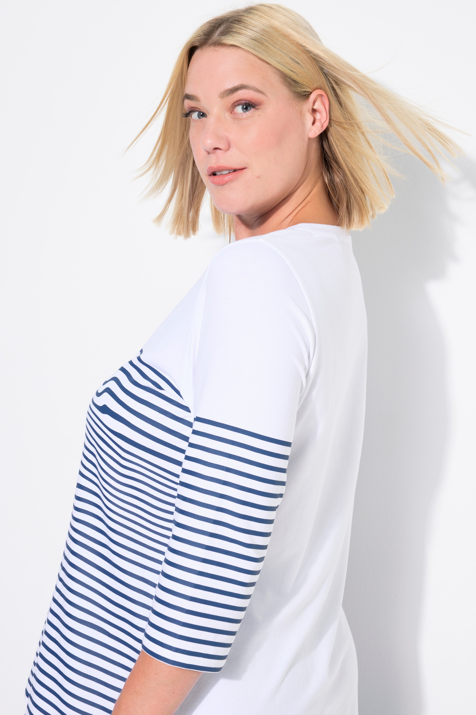 Ulla Popken Damen große Größen Shirt Ringel Papierboot U Boot Ausschnitt