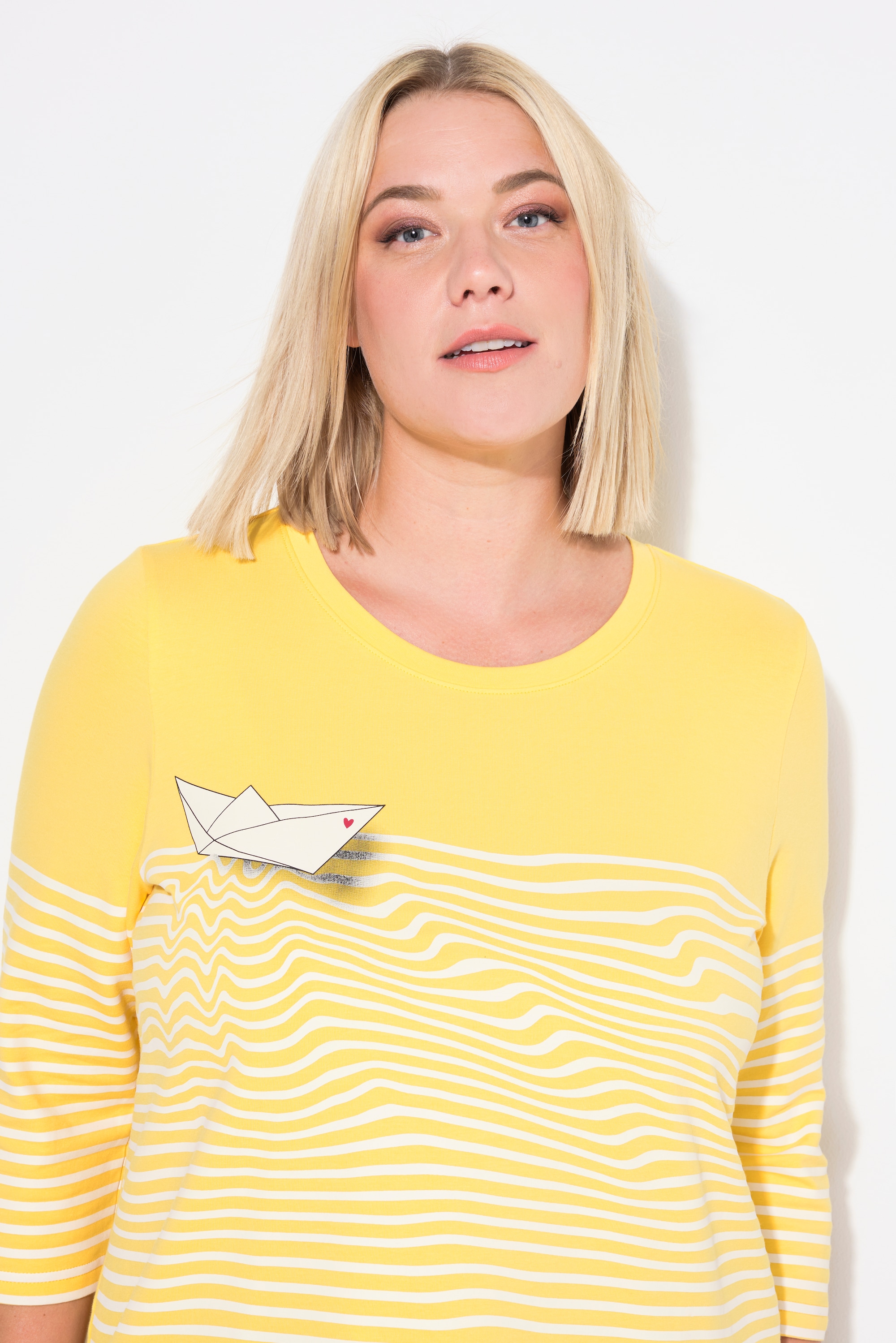 Ulla Popken Damen große Größen Shirt Ringel Papierboot U Boot Ausschnitt