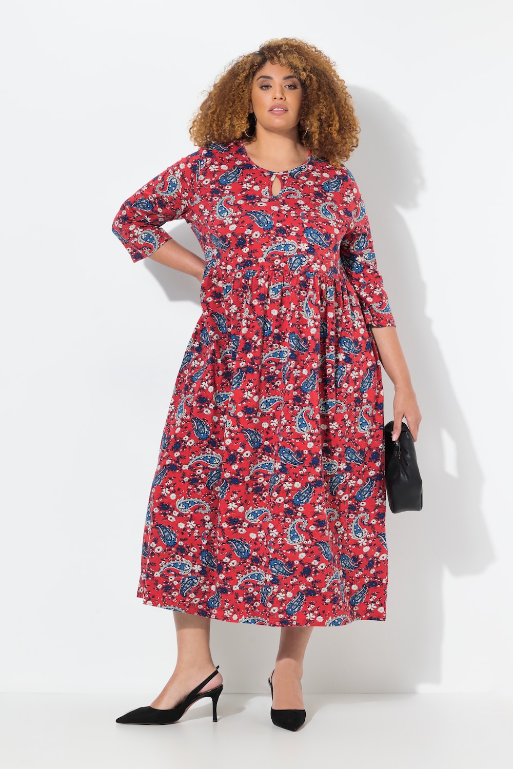 Jerseykleid, A-Linie, Keyhole, Rundhals, 3/4-Arm
