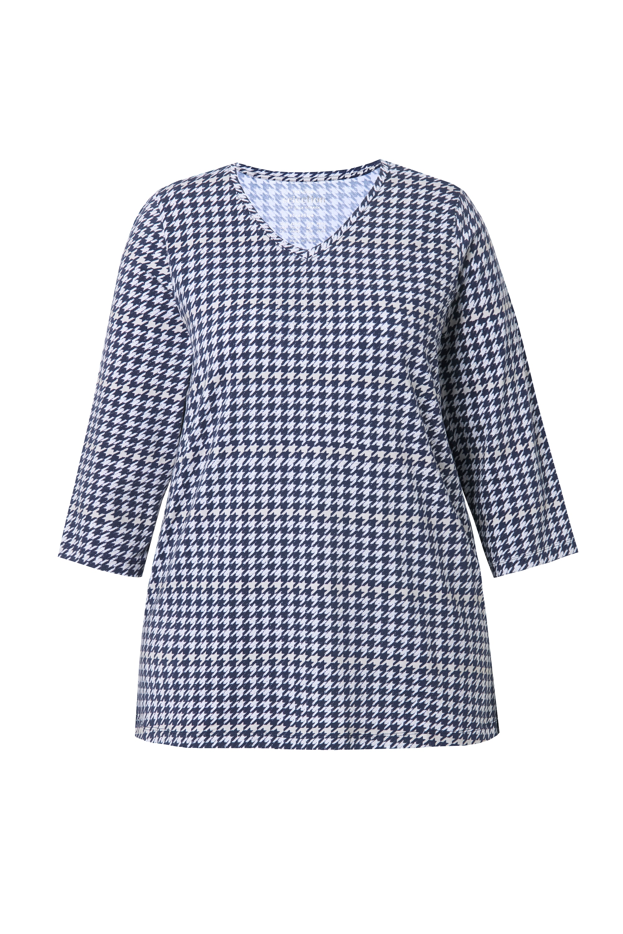 Ulla Popken Damen große Größen Shirt Hahnentritt V Ausschnitt 3 4 Arm