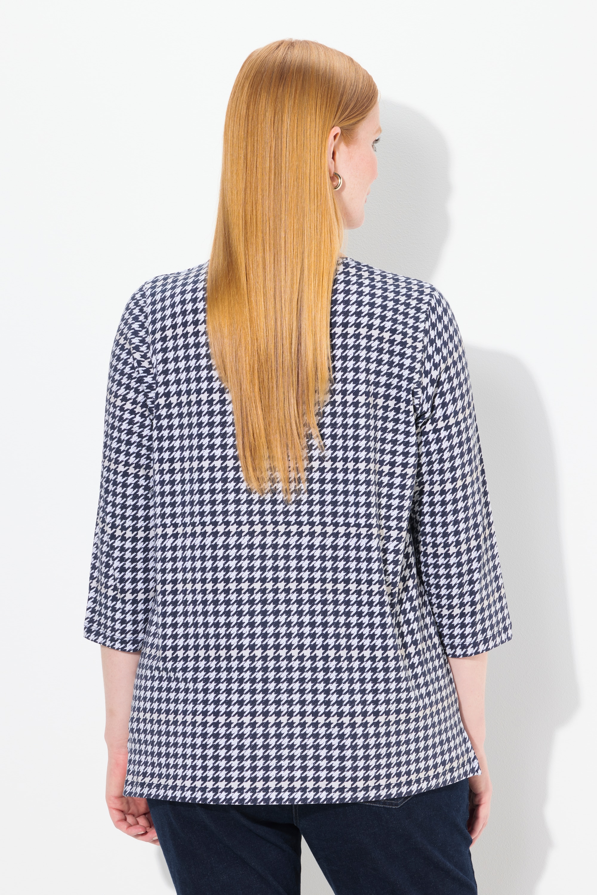 Ulla Popken Damen große Größen Shirt Hahnentritt V Ausschnitt 3 4 Arm