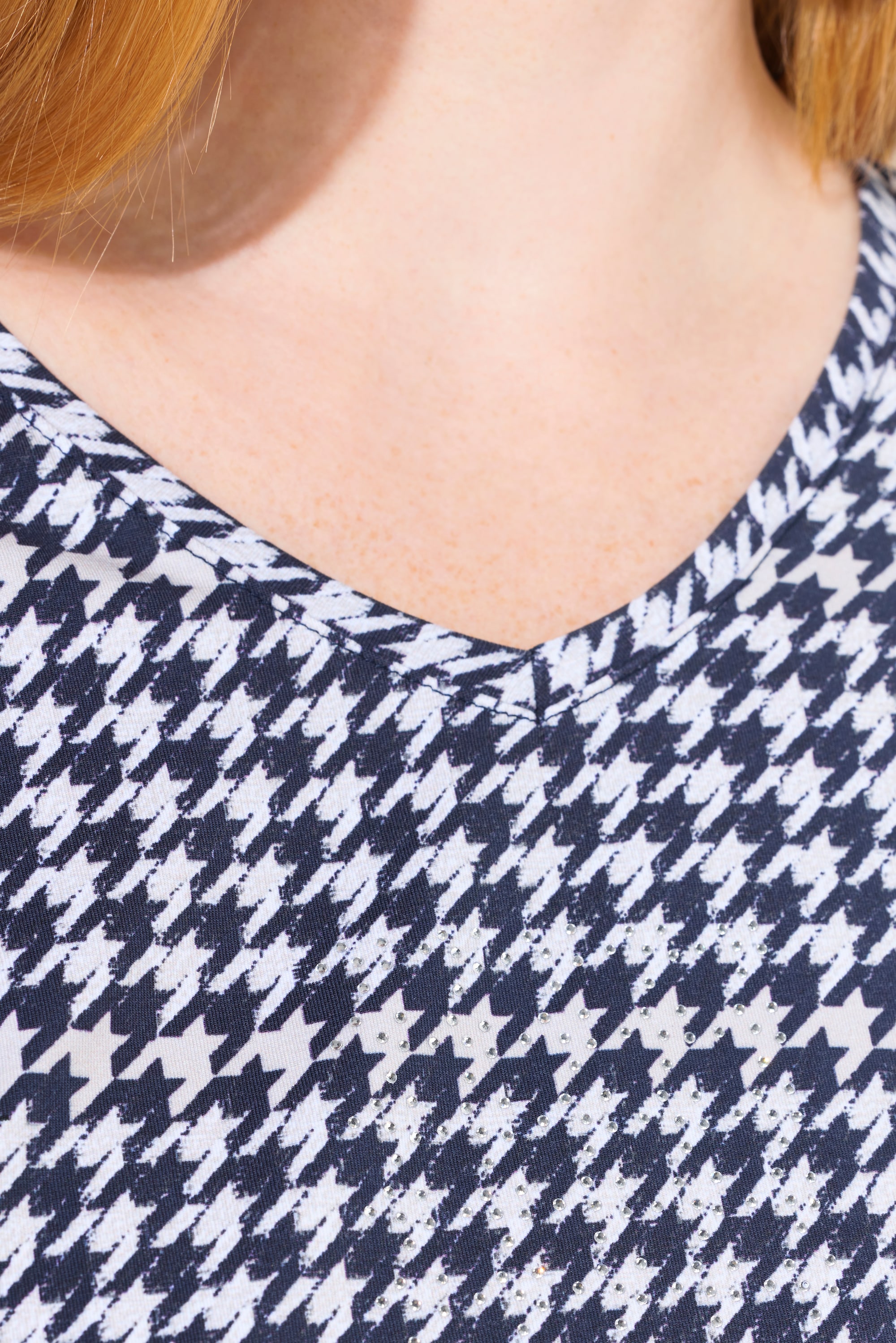Ulla Popken Damen große Größen Shirt Hahnentritt V Ausschnitt 3 4 Arm