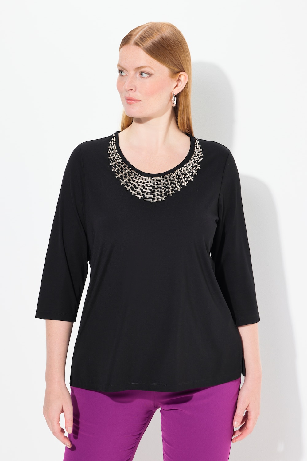Große Größen Shirt, Damen, schwarz, Größe: 42/44, Viskose/Synthetische Fasern/Elasthan, Ulla Popken