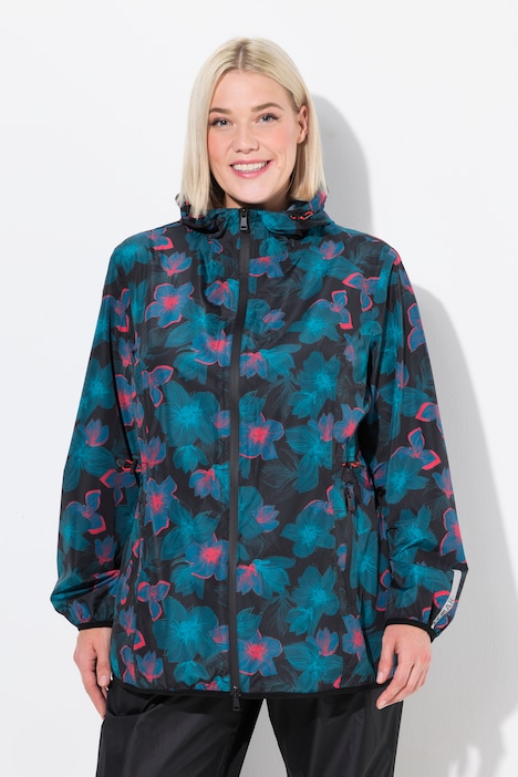 Neon Floral Print Packable Rain Jacket