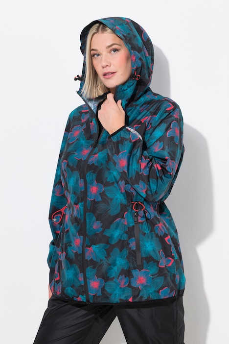 Neon Floral Print Packable Rain Jacket