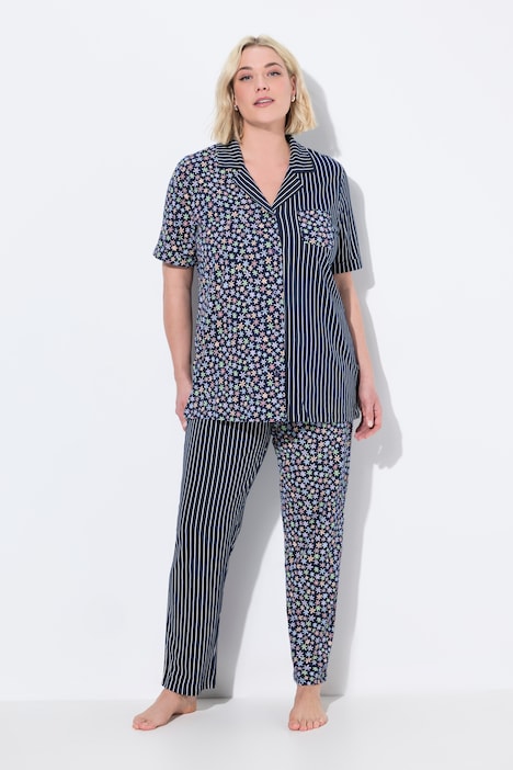 Mixed Print Short Sleeve Two Piece Pajama Set