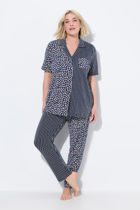 Mixed Print Short Sleeve Two Piece Pajama Set