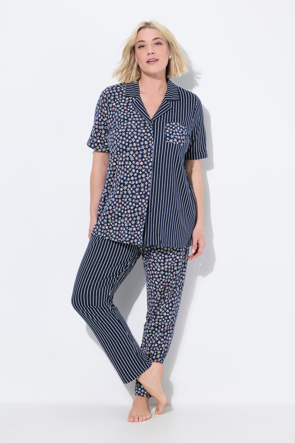 Große Größen Pyjama, Damen, blau, Größe: 50/52, Baumwolle, Ulla Popken