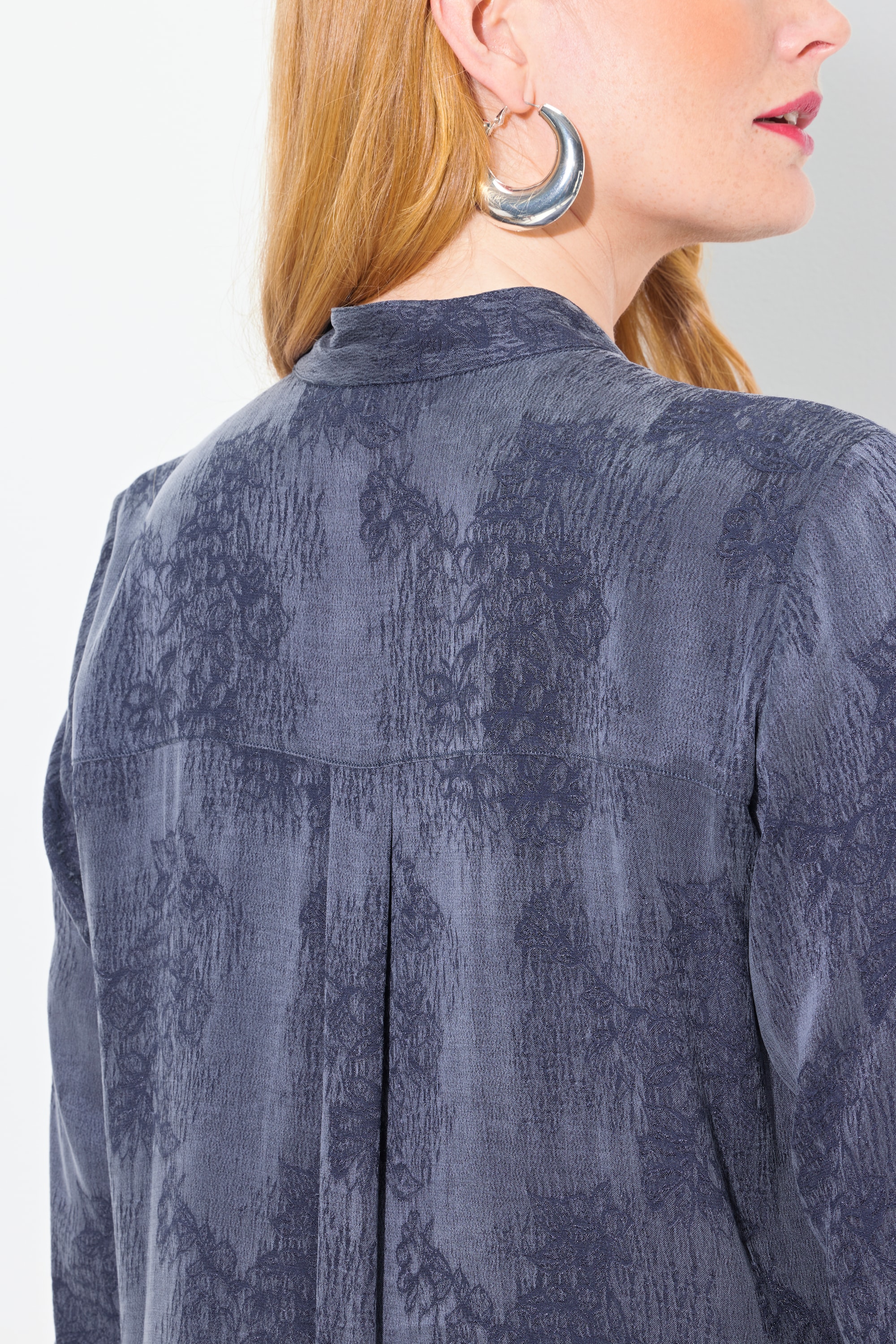 Ulla Popken Damen große Größen Lyocell Kleid Stehkragen V Ausschnitt