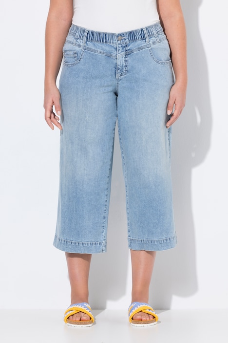 Culottes di denim con taglio della gamba ampio e cinque tasche