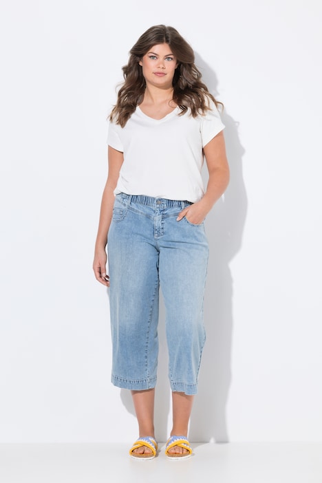 Culottes di denim con taglio della gamba ampio e cinque tasche