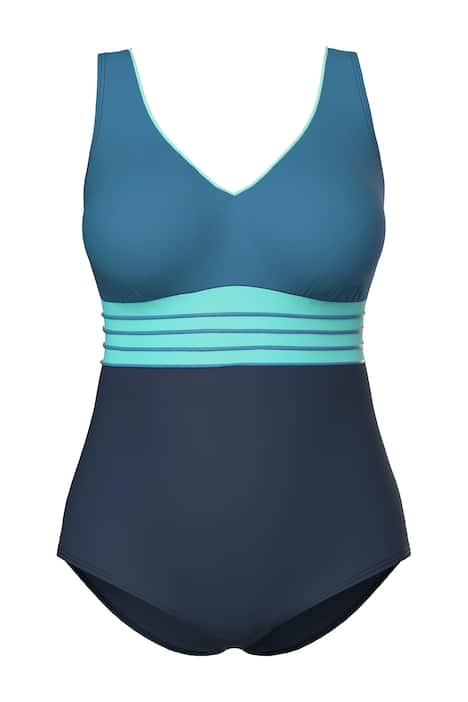 Plavky, zlatá lemovka, měkké košíčky, výstřih do V, recyklovaný materiál