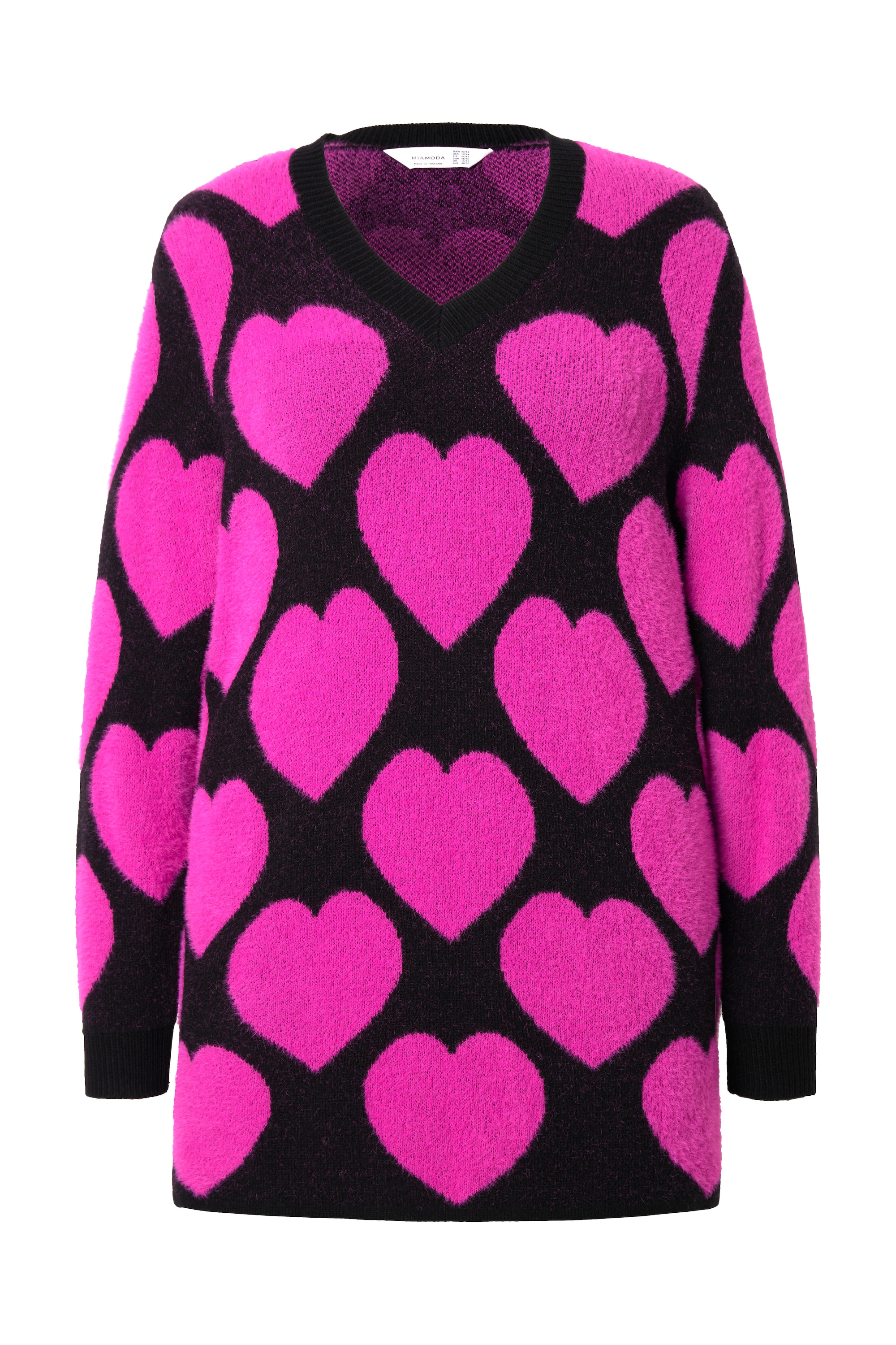 MIAMODA Damen große Größen Pullover weicher Feinstrick Herzmuster 837081