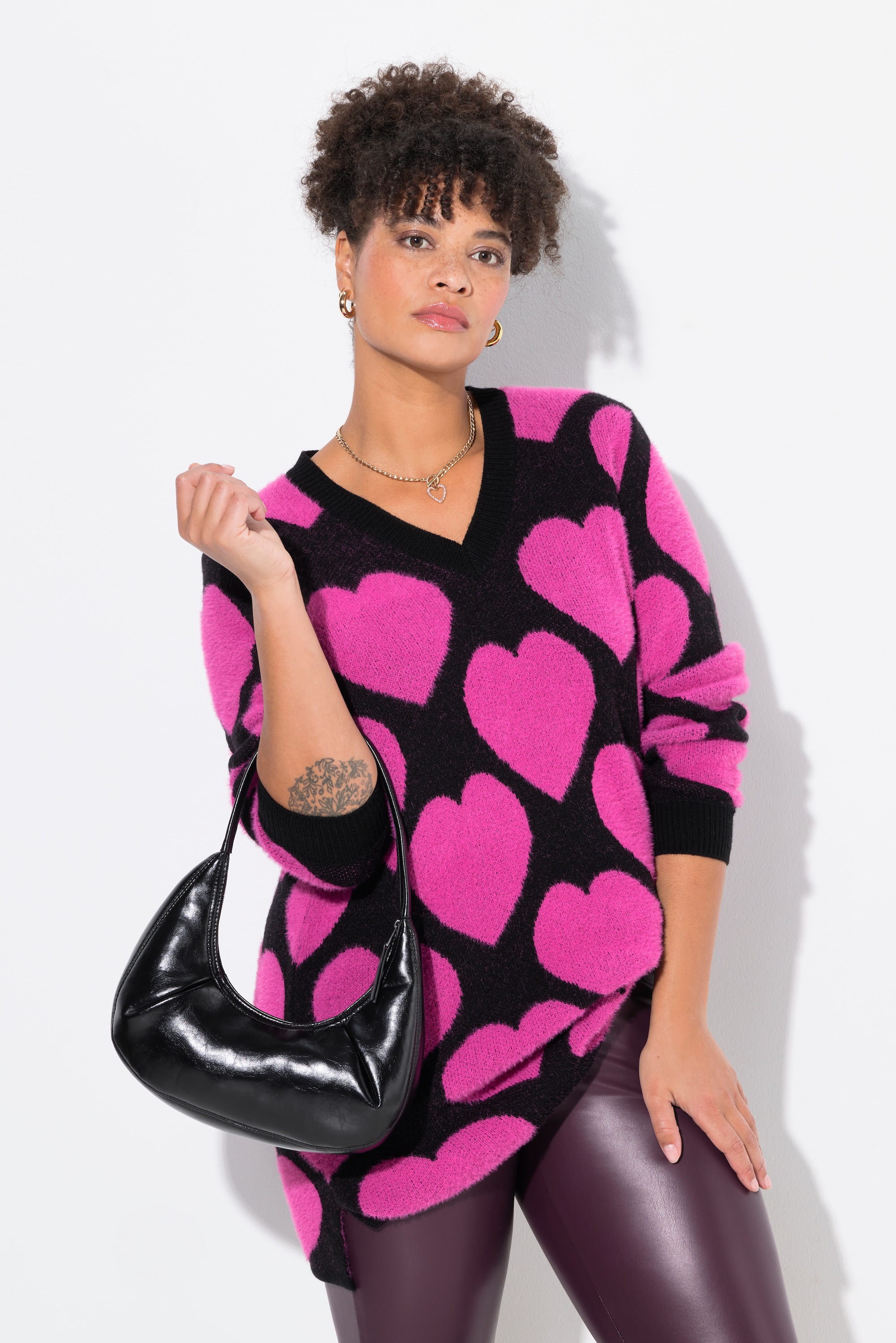 MIAMODA Damen große Größen Pullover weicher Feinstrick Herzmuster 837081