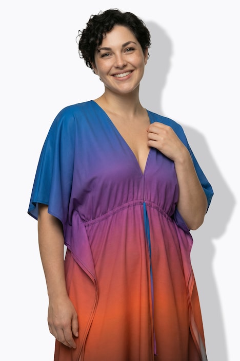 Kaftan, Farbverlauf, Palmen, V-Ausschnitt, Halbarm