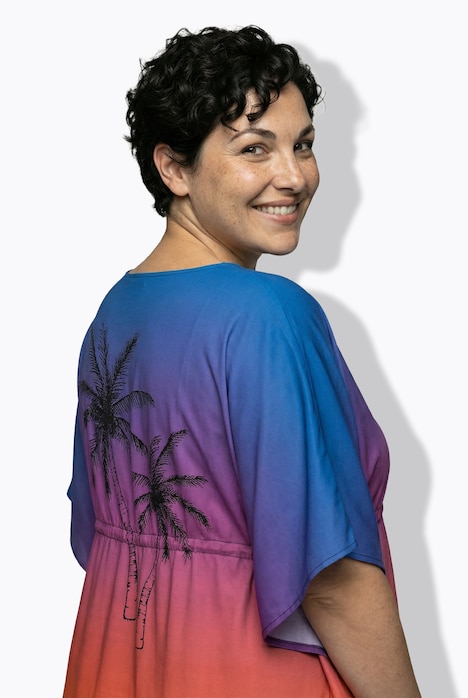 Kaftan, Farbverlauf, Palmen, V-Ausschnitt, Halbarm