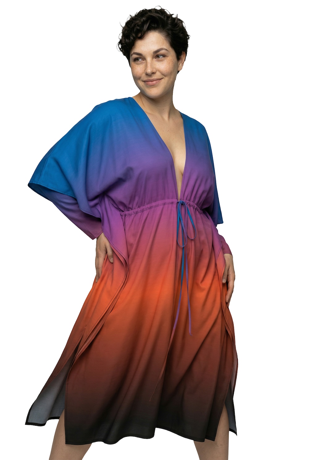 Stora storlekar Kaftan, Dam, blå, storlek: 3=58-64, Viskos, Ulla Popken