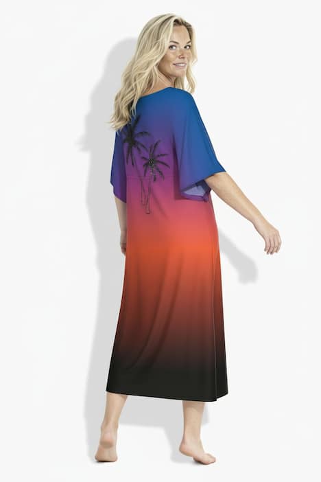 Kaftan, Farbverlauf, Palmen, V-Ausschnitt, Halbarm