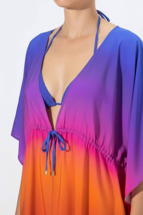 Kaftan, Farbverlauf, Palmen, V-Ausschnitt, Halbarm