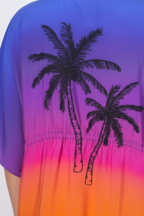 Kaftan, Farbverlauf, Palmen, V-Ausschnitt, Halbarm