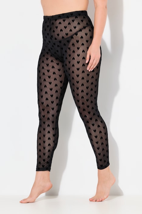 Strumpf-Leggings, Mesh, Herz-Flockdruck