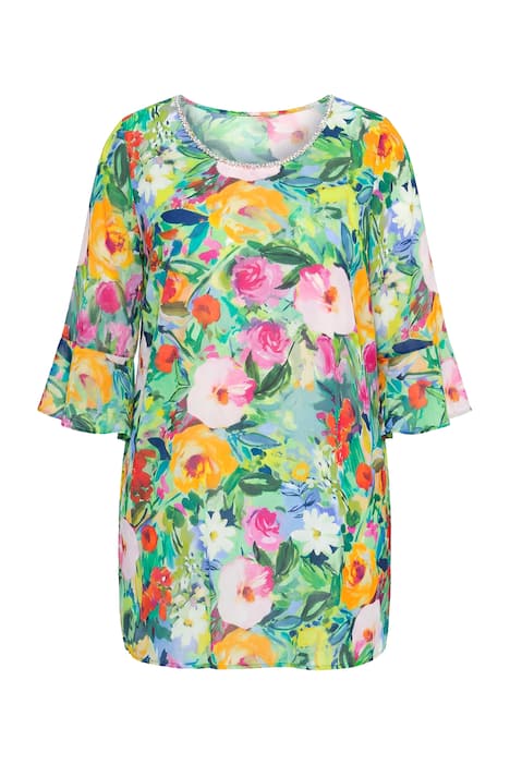 Tunika, A střih, plošný potisk, 3/4 rukávy