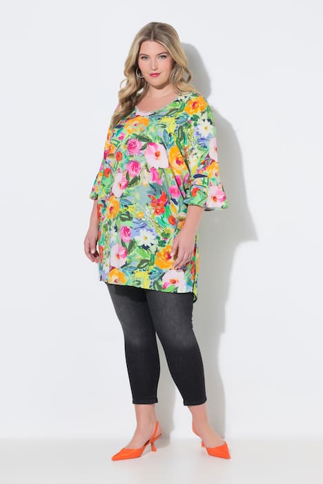 Tunika, A-Linie, Alloverdruck, 3/4-Ärmel