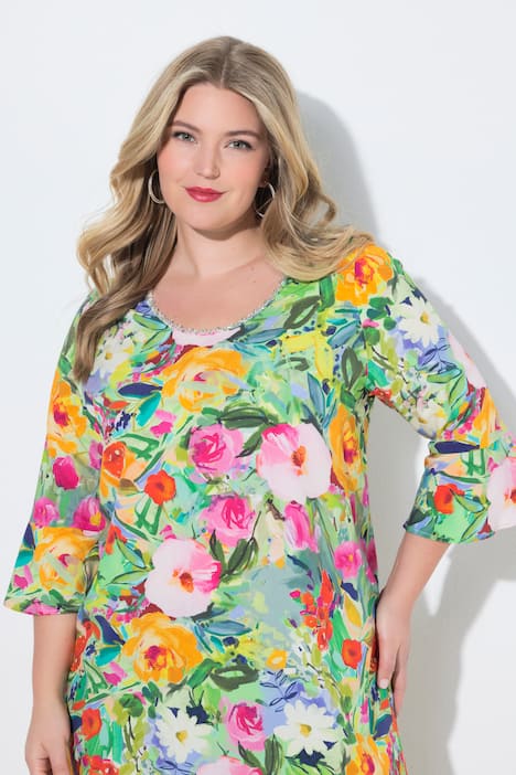 Tunika, A-Linie, Alloverdruck, 3/4-Ärmel