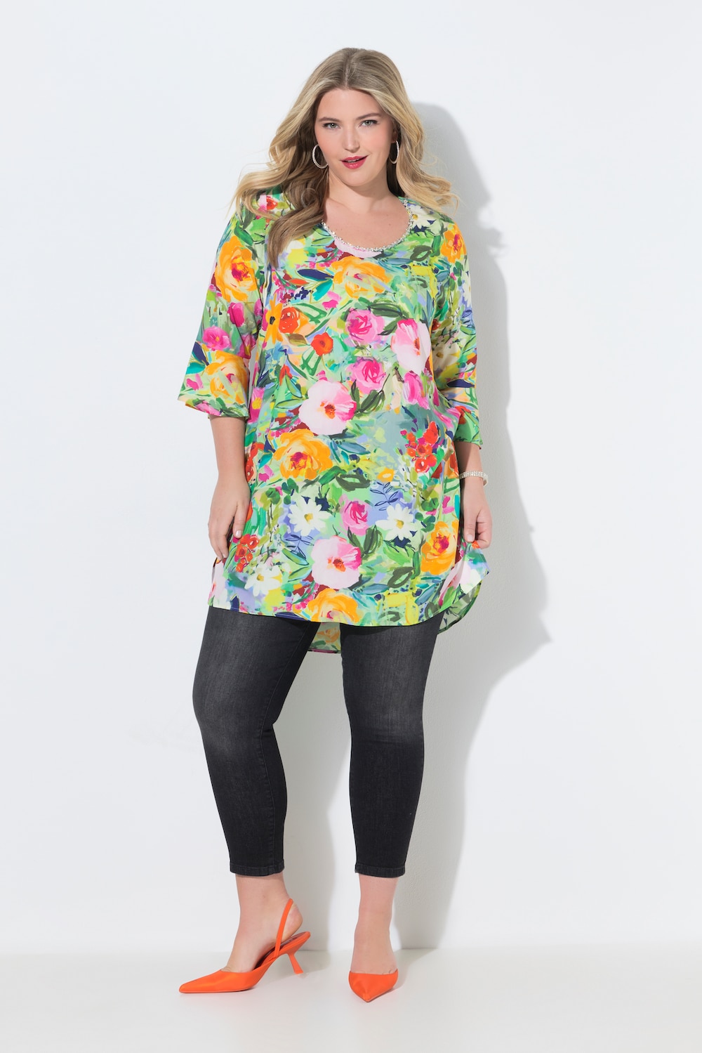 Tuniek, A-lijn, all-over print, 3/4-mouw