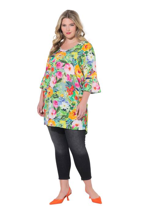 Tunika, A střih, plošný potisk, 3/4 rukávy