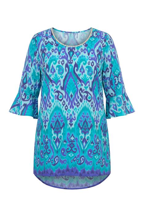 Tunika, A střih, plošný potisk, 3/4 rukávy