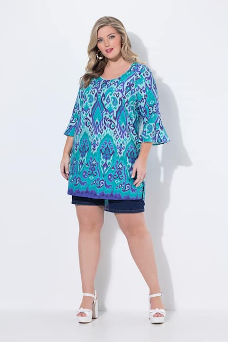 Tunika, A-Linie, Alloverdruck, 3/4-Ärmel