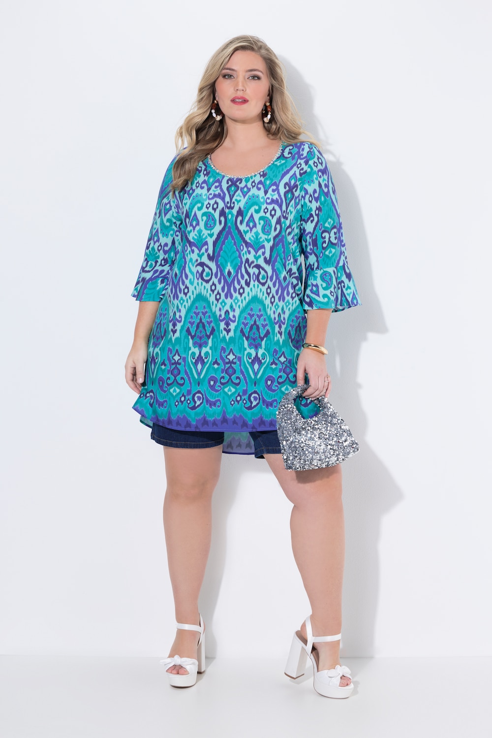 Tunika, A-Linie, Alloverdruck, 3/4-Ärmel