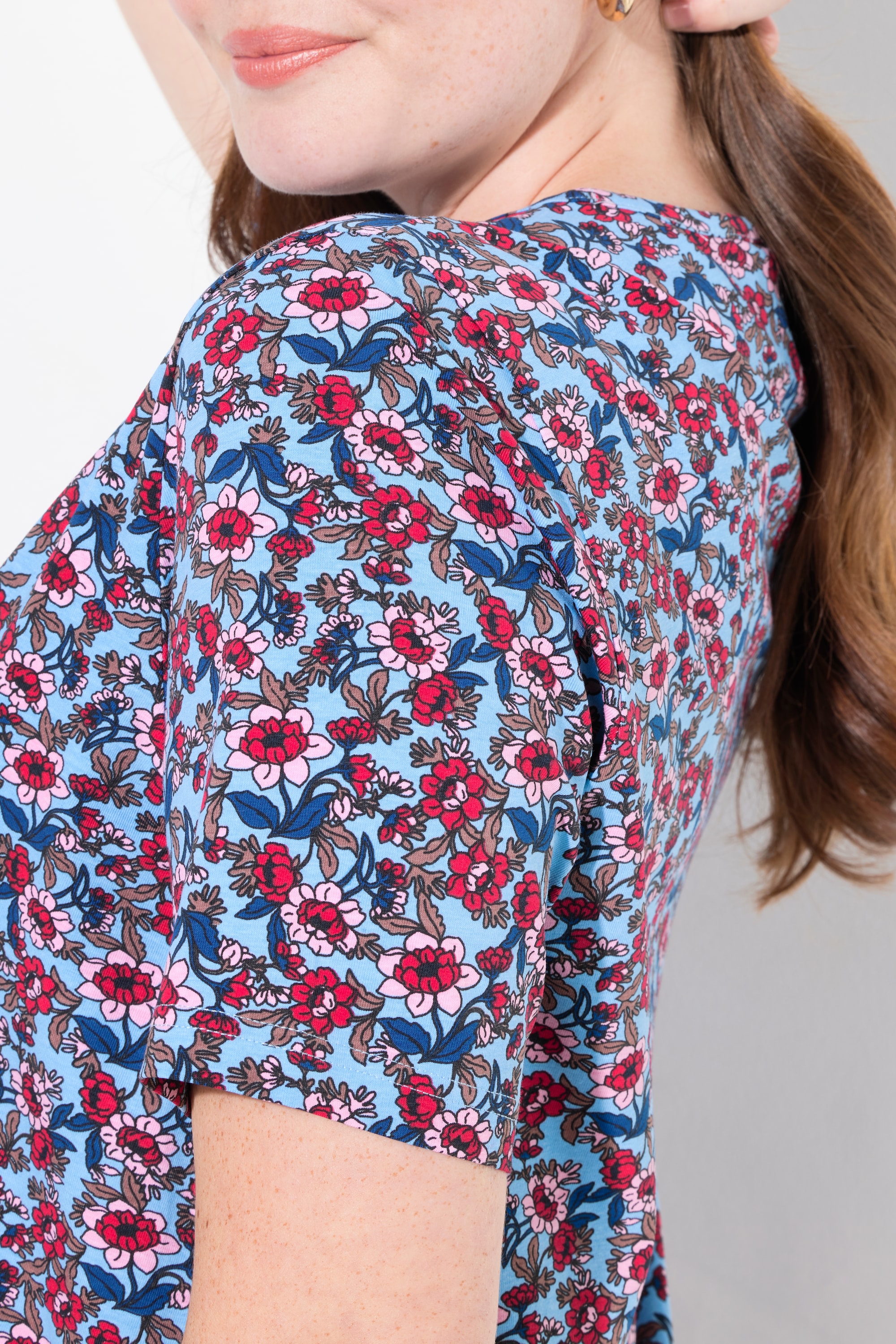 Ulla Popken Damen große Größen T Shirt Blüten A Linie V Ausschnitt